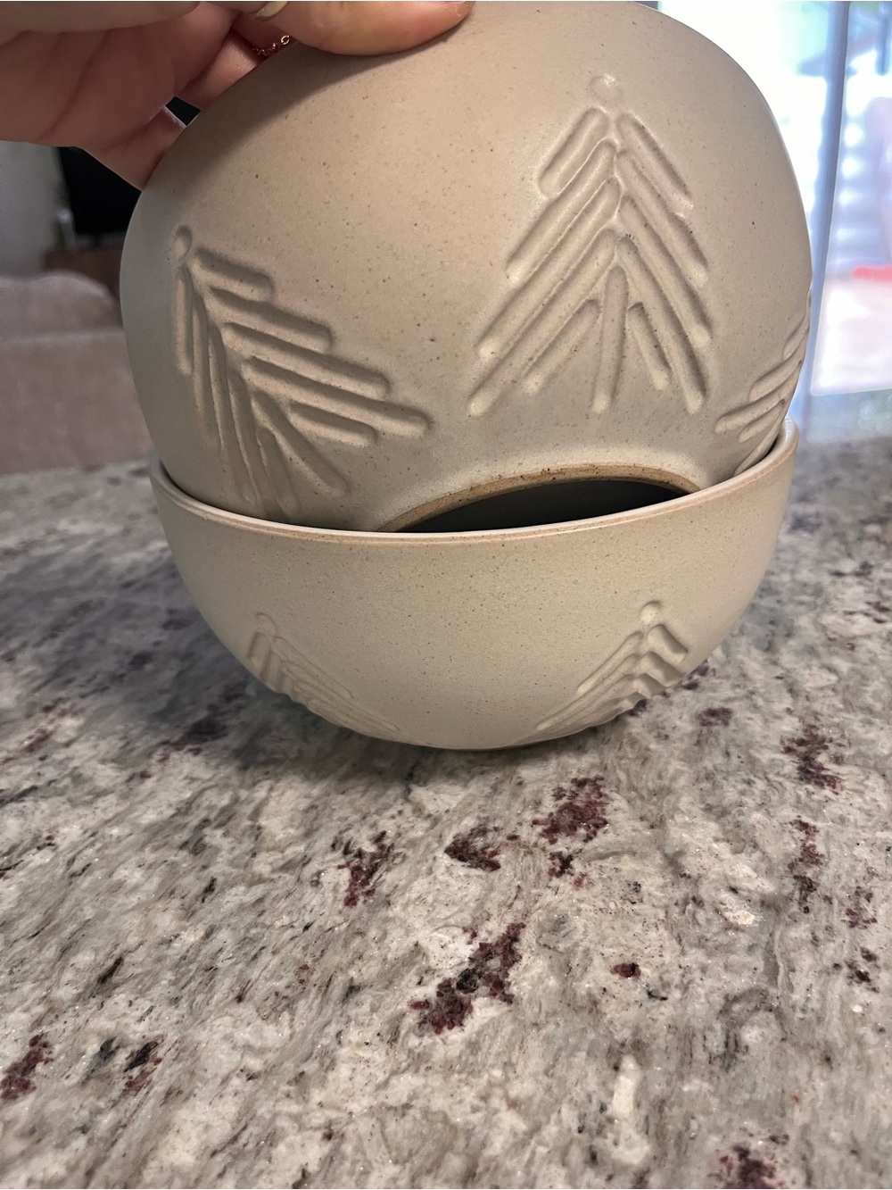 Crate&Barrel Sandstone Ceramic Orb Planter with Geometric Relief